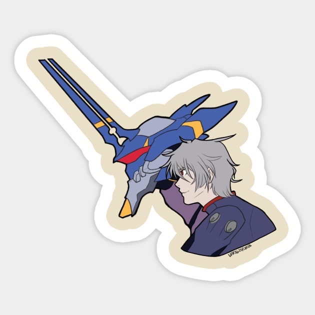 Kaworu and Eva Unit 06 Sticker by vdrawsrobots